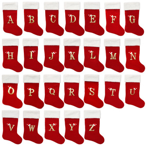 LINGKAI Chaussettes de Noël en velours écologiques avec broderie de lettres dorées, bordure en peluche blanche, personnalisables, décorations de fête suspendues - Product Image 5