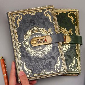 A5 Size Retro Password Diary with Lock Leather Cover Thread Sewing Bound <b>Creative</b> Notebook Student Diary <b>Gift</b> Stationery - Product Image 4