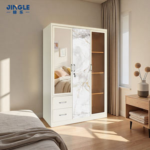 Armoire moderne en acier blanc à 3 portes battantes avec tiroirs pour chambre à coucher, hôtel, meubles personnalisés, Lemari Pakaian - Product Image 1