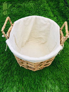 Panier de rangement rond en jacinthe d'eau, bac organisateur en osier avec doublure en coton, panier à linge écologique pour la maison Vgreenart - Product Image 3