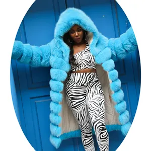 Janefurカスタマイズ可能なサイズ厚手の暖かいフルスリーブナチュラルファーコート冬の女性リアルフォックスフード付きファーコート