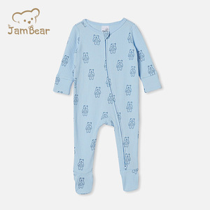 Jambear Baby Zip Romper Winter Newborn Ribbed Sleepsuit Baby Zipper Toddler Footed Organic Cotton Infants Zip Onesie - Product Image 2