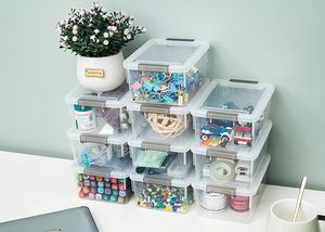 1.3 QT <b>Small</b> Storage Bins Plastic Storage <b>Container</b> Stackable Box with Lids for Organizing Clear White - Product Image 6