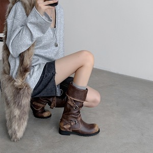 Nouvelles bottes rétro tendance, durables, imperméables, antidérapantes, en cuir vieilli, polyvalentes, à talon épais et rehaussant la taille - Product Image 4