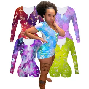 2021 hot sale wholesale winter adult two-design onesie zodiac women s pajama romper onesie short onsies adult onesie