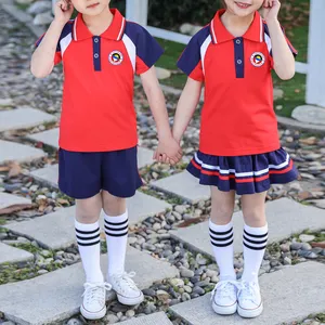 カスタマイズ卸売スポーツポロシャツ2ピースセット学校制服セットファッション学校子供制服セット