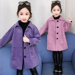 เสื้อโค้ทขนสัตว์สำหรับเด็กผู้หญิง ดีไซน์ใหม่ สวยงาม ทันสมัย สำหรับฤดูใบไม้ร่วงและฤดูหนาว แบบกระดุมแถวเดียว มีกระเป๋าและปกเสื้อ - Product Image 4