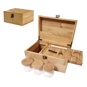 Boîte à roulettes en bois de luxe fabriquée à la main anti-odeur boîte de verrouillage en bambou avec accessoire - Product Image 1
