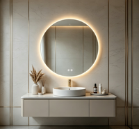 Miroir de salle de bain rond à LED rétroéclairé, commande tactile, anti-buée, miroir de bain intelligent circulaire avec lumière pour salle de bain d'hôtel