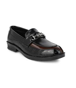 Boys Midnight Black Patent <b>Leather</b> Chain Loafers Premium Designer Formal Party Wear Slip On Shoes Soft Comfortable Style - Product Image 3