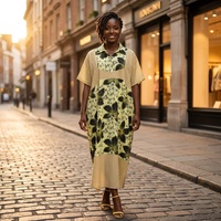 Robe longue kaftan grande taille pour femme, style africain, avec bordure à motif damier abstrait, turban organique, longueur ras du sol, tenue modeste d'inspiration ethnique