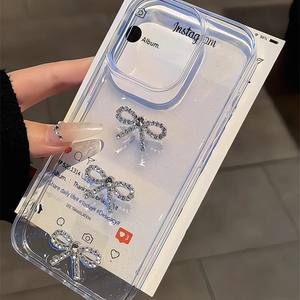 Funda de Teléfono Transparente de Lujo con Brillantina y Lazos de Diamantes de Imitación 3D para iPhone 17/16/15/14/13 Pro Max, Personalizable al por Mayor - Product Image 1