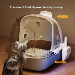 Grande litière pour chat <span class=keywords><strong>avec</strong></span> <span class=keywords><strong>porte</strong></span> avant et pelle, entièrement fermée, surface anti-adhésive, amovible, facile à nettoyer, anti-odeurs - Product Image 3