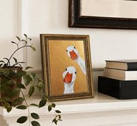 Décoration Murale Vintage Encadrée Or avec Impression d'Animaux de Ferme Fantaisistes : Oie Amusante et Canards Curieux – Échantillons OEM/ODM Prêts en Moins d'une Journée
