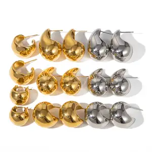 Trendy 18K Gold Plated Stainless Steel Hollow Chunky Earrings Jewelry Waterdrop Stud TearDrop Statement Earrings For Girls