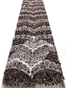 Lavande violet vague bord gland Sequin perlé broderie tissu maille tissu danse Couture robe de mariée fête robe de soirée - Product Image 5