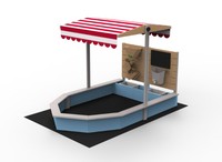 Siège de bac à sable en forme de bateau en bois massif écologique lavable OME moderne et personnalisé avec housse de volant de sécurité 4 places pour l'extérieur