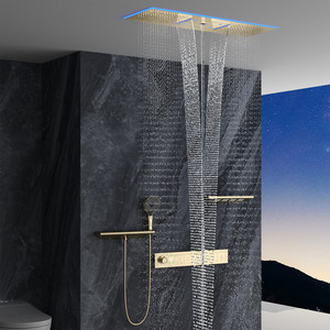 Kích thước lớn tĩnh nhiệt giấu vòi hoa sen Mixer LED lượng mưa chải hệ thống vòi vàng với máy bay phản lực & mưa phun mô hình làm bằng đồng - Product Image 1