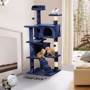 Großhandel Günstige Katze Scratcher Tree Wood Neue mehrstufige Kratz baum <span class=keywords><strong>Cat</strong></span> Condo mit Plüsch Barsch Stabile Katze Scratching Post für Katzen - Product Image 4