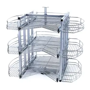 Multifunction Kitchen Storage Cabinet Organizer Magic Corner Pull Out Slide 12 Wire Chrome Basket