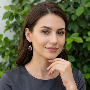 Natural Amethyst Water Drop Shape Drop Earrings 925 <b>Sterling</b> <b>Silver</b> Handmade Fine Gemstone Jewelry Wholesale Supplier - Product Image 4
