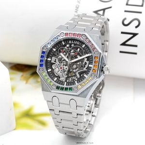<span class=keywords><strong>Montre</strong></span> <span class=keywords><strong>Homme</strong></span> de Luxe Squelette Creux avec Lunette Diamant Arc-en-ciel, <span class=keywords><strong>Montre</strong></span> Mécanique Automatique - Product Image 1