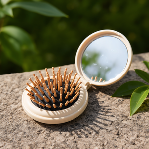 Folding Round Hairbrush With Mirror Compact For Daily Use - Product Image 3