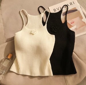 Annshine Sexy Girl Bow Collar Sweet Knitted Camisole Women's Slim-fit Short Style Crop Top Summer Vest - Product Image 1