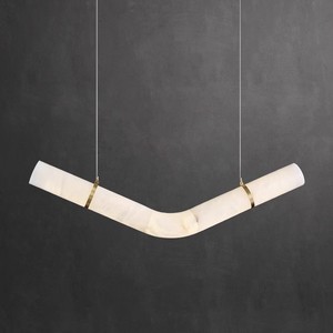 Lustre moderne de luxe à lumière LED décoratif marbre laiton haut plafond pendentif albâtre naturel <span class=keywords><strong>colonne</strong></span> ovale contemporain - Product Image 5