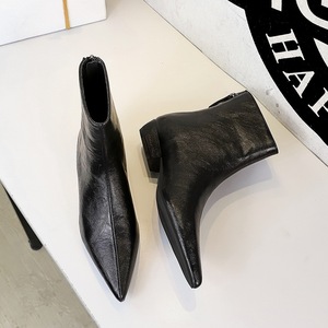 New Style Retro 2026 Pointed Toe Chunky heel 3CM Fashion Zipper Brown Ankle <b>Boots</b> - Product Image 4