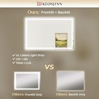 Cermin LED Tanpa Bingkai Mewah dengan Tepi Miring, Pencahayaan Ganda Depan/Belakang, Sakelar Sentuh/Sensor, Dapat Disesuaikan 3000K-6000K untuk Bersertifikat