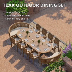 Set Tavolo <span class=keywords><strong>da</strong></span> <span class=keywords><strong>Giardino</strong></span> Ovale Moderno di Lusso <span class=keywords><strong>in</strong></span> <span class=keywords><strong>Legno</strong></span> Massello di Teak, Mobili <span class=keywords><strong>da</strong></span> Esterno per Patio, Set Tavolo e Sedie Estensibile <span class=keywords><strong>da</strong></span> 10 Posti per Cortile e Villa - Product Image 2
