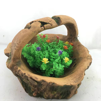Pot de fleurs décoratif rustique fait main en résine, peint à la main, imitation écorce d'arbre, grenouille, pierre, pour jardin et patio extérieur