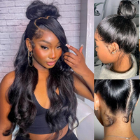 Perruque en dentelle 360 Body Wave Cheveux humains noirs, Coiffure polyvalente Perruque en dentelle 360 avec cordon de serrage pour chignon et queue de cheval