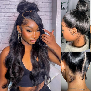 360 Lace <strong>Wig</strong> Body Wave Black Human Hair, Versatile Styling 360 Lace Drawstring <strong>Wig</strong> for <strong>Updo</strong> &amp; Ponytail - Product Image 2