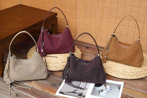 Sac à main en cuir véritable en gros, forme ronde, sac en daim véritable, petit sac fourre-tout rétro, sac bandoulière en cuir véritable, sac tendance pour femme - Product Image 2