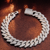 Vente en gros de 15 12 10 8 6mm Collier à maillons cubains Miami en argent sterling 925 plaqué or Chaîne cubaine Moissanite de qualité supérieure