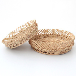Woven Willow <b>Baskets</b> Round Storage Fruit Vegetable <b>Basket</b> Natural Color Handmade - Product Image 2