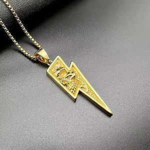 yunnique Men's Lightning Skull <b>Titanium</b> Steel Pendant Necklace Stainless Steel Jewelry Gift Asymmetry Geometric Design DZ077 - Product Image 3