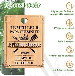 <span class=keywords><strong>Planche</strong></span> de service en bambou gravée au laser avec un trou en forme de cœur, meilleur <span class=keywords><strong>papa</strong></span> au monde, plateau en bois pour les amateurs de barbecue, cadeau - Product Image 4