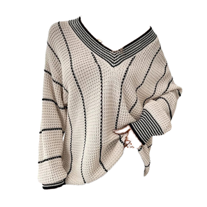 2024 personalizado OEM ODM mujer otoño largo de gran tamaño de ganchillo con cuello en V a cuadros suéter para ropa informal - Product Image 2