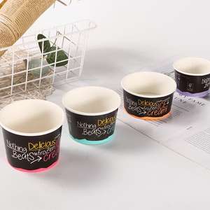 Customized Gold Stamping Paper Ice Cream Cups with Paper Lids Brown Paper Sundae Bowl Disposable Kraft Frozen Yogurt Cup - Product Image 2