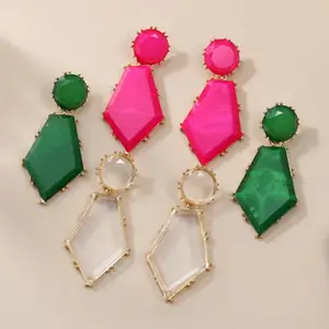 Kẹo màu nhựa Bông tai cổ điển hình học Acrylic Mặt dây chuyền bông tai cho phụ nữ Thời trang Tiệc Đảng tuyên bố đồ trang sức bông tai