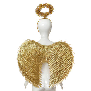 Accessoires de costume de cosplay d'Halloween, grandes ailes d'<span class=keywords><strong>ange</strong></span> dorées et argentées, bandeau d'<span class=keywords><strong>ange</strong></span>, ensemble de 2 pièces - Product Image 3