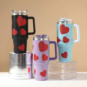 Modern Design Heart-shaped Diamond Cup 40 oz Vacuum <b>Drum</b> Cup with Heart-shaped Handle Suitable <b>for</b> Valentine's Day Travel - Product Image 2