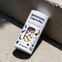 Tube d'emballage personnalisé pour capsules de mélatonine de qualité alimentaire |   Boîte cylindrique en carton blanc recyclé certifié, écologique et durable