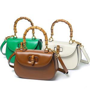 奢华设计师名牌女士竹制顶柄马鞍手袋真皮单肩斜跨女包 - Product Image 1