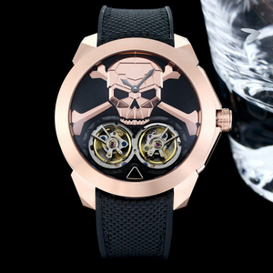 Montre mécanique de luxe 2026 avec double tourbillon et design crâne, accent or rose, montre-bracelet audacieuse pour homme, montre de sport haut de gamme - Product Image 3