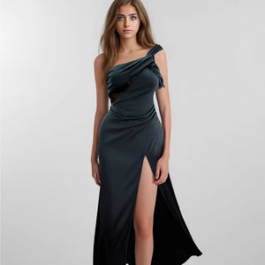 أنيقة واحدة الكتف فساتين ماكسي حفلة موسيقية كوتيل بلون واحد انقسام تنحنح النساء حزب اللباس - Product Image 1