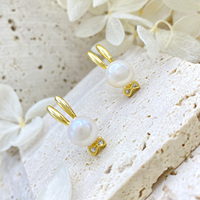 Boucles d'oreilles tendance en cuivre plaqué or 18 carats avec perles d'eau douce naturelles et nœud en CZ, motif lapin, bijoux fantaisie mignons, cadeau de Pâques